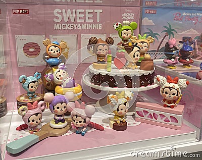 Macau Galaxy Hotel PopMart Pop Up Toy Store Mickey Mouse Minnie Dolls Figures Models Miniature Collectible Sweet Dessert Treats Editorial Stock Photo