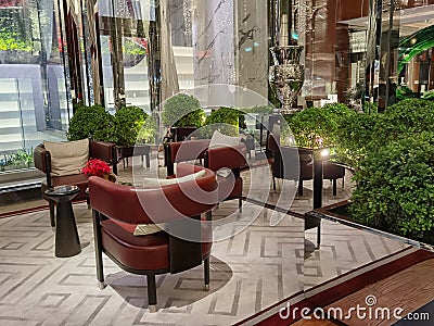 Macau Galaxy Resort Macao Raffles Hotel Lounge Cafe Bar Piano Furniture Decoration Interior Design Luxury Lifestyle Food Beverages Editorial Stock Photo