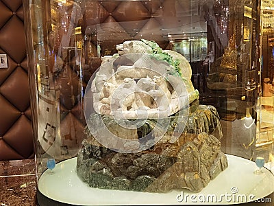 Macau Grand Lisboa Hotel Lobby Antique Collection Polar Bear Sculpture White Jade Craftings Macao Treasure Museum Arts Crafts Editorial Stock Photo