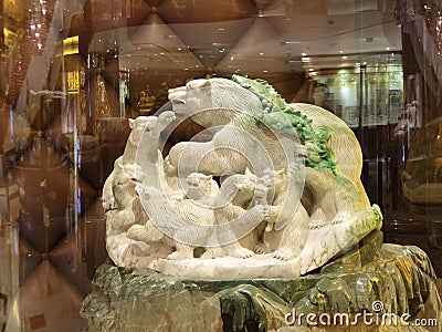 Macau Grand Lisboa Hotel Lobby Antique Collection Polar Bear Sculpture White Jade Craftings Macao Treasure Museum Arts Crafts Editorial Stock Photo