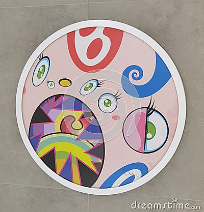 Macau Lisboeta Hotel Takashi Murakami Jocular Clan Comic Cartoon Flowers Smiley Face Design Mural Illustration Kaikai Kiki Gallery Editorial Stock Photo