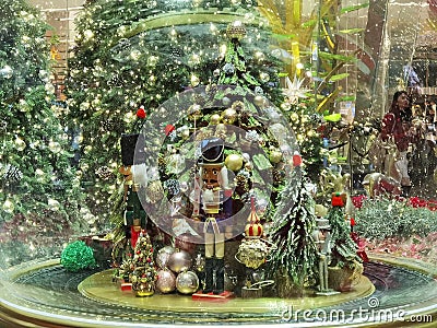 Macau MGM Cotai Christmas Tree Decorations Crystal Ball Nutcracker Macao Xmas Flower Nature Interior Design Colorful Indoor Editorial Stock Photo