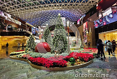 Macau MGM Cotai Christmas Tree Festive Decorations Macao Xmas Flower Nature Interior Design Colorful Indoor Editorial Stock Photo