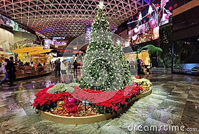 Macau MGM Cotai Christmas Tree Decorations Crystal Ball Nutcracker Macao Xmas Flower Nature Interior Design Colorful Indoor Editorial Stock Photo