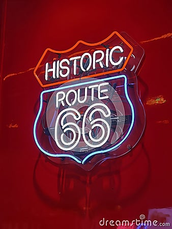 Macau Studio City Hotel Casino Joyride Cafe American Signage Route 66 Neon Light Decoration Interior Design Crafts Stock Photo