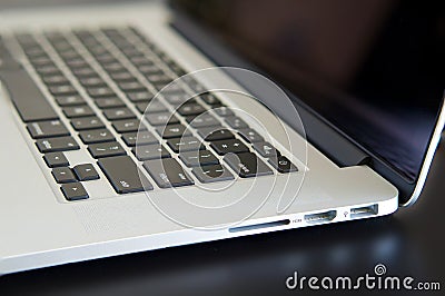 Macbook Pro detailed view, side connectors Editorial Stock Photo