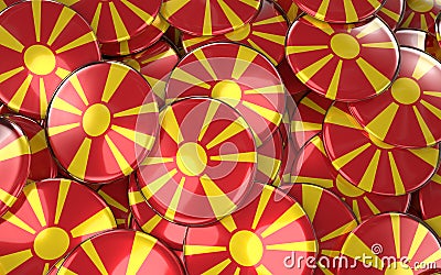 Macedonia Badges Background - Pile of Macedonian Flag Buttons. Stock Photo