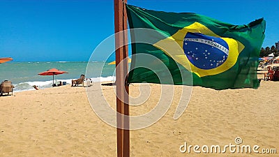 MACEIO, AL, BRAZIL - November 24, 2016: Brazilian flag in the beach Editorial Stock Photo