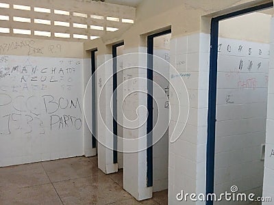 MaceiÃ³, Brazil - 01 september 2019: Public school bathroom in Brazil with vandalism Editorial Stock Photo