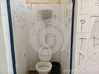 MaceiÃ³, Brazil - 01 september 2019: Public school bathroom in Brazil with vandalism Editorial Stock Photo