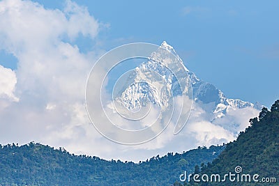 Machhapuchhre, a fish shaped peak over the Pokhara. Stock Photo