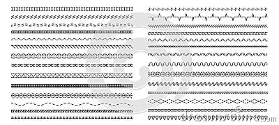 Machine black stitch. Seamless zigzag variation, needlework border with straight and curvy lines, variation of Vector Illustration