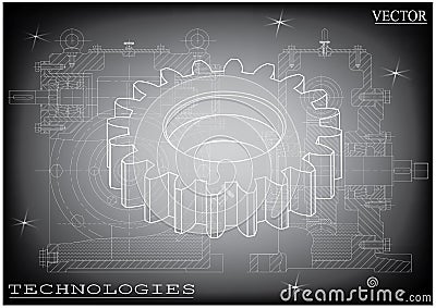 Machine-building drawings on a gray background, wheels. Vector Illustration