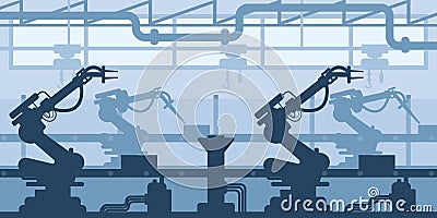 Machine-building plant, factory silhouette, interior of enterprise scene, industrial industry. Vector Illustration