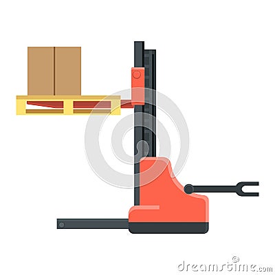 Machine for cargo boxes movement and trucks load Vector Illustration