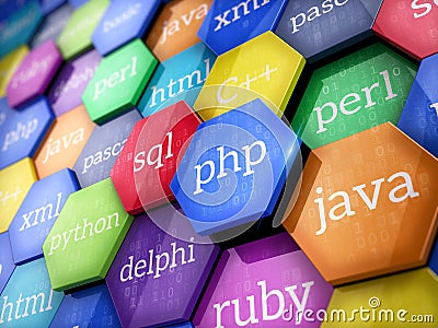 Machine code languages on colorful elements Stock Photo