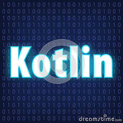 Machine code languages in neon style. Programming languages concept in blue. Language Kotlin on binary code background for your d Vector Illustration