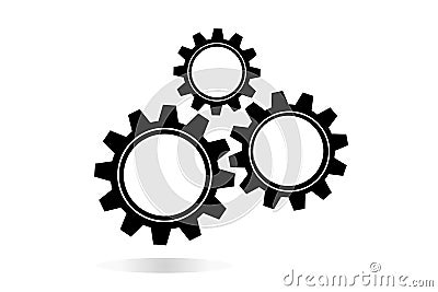 Machine Cogwheels, Black And White Vector Flat Icon. Three Gear Wheels, Cogs, Clockwork Details. Business Concept Elements Vector Illustration