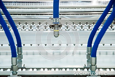 Machine with conveyor for bread and confectionery products, close up Stock Photo