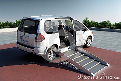 Machine door stand for patient wheelchair van Stock Photo