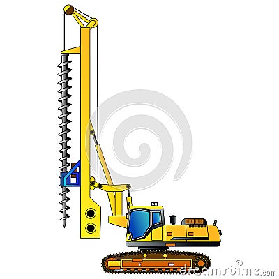 Machine for drilling holes for foundations. Vector Vector Illustration