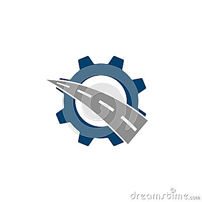 Gear and road combination logo. Stock Photo