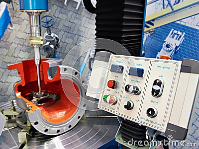 Machine for grinding and lapping of pipeline fittings Stock Photo