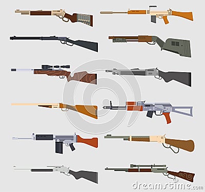 Machine guns vector set. Vector Illustration