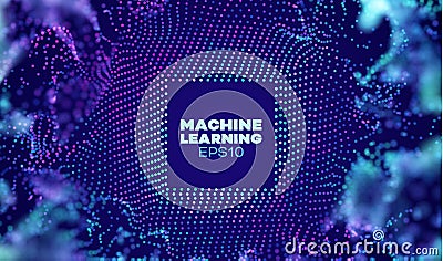 Machine learning abstract vector background. Particles blast grid. Ai technology. Machine learning process Vector Illustration