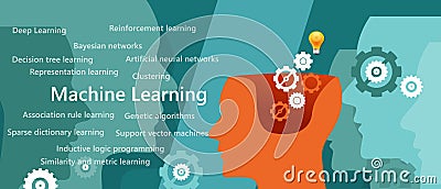 Machine learning algorithm concept with related subject such as decision tree Vector Illustration