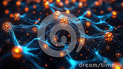 machine learning algorithm visualized as a complex neural network, glowing nodes and connections, photo-realistic, high resolution Stock Photo