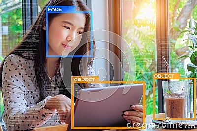 Machine Learning analytics identify person and object technology Stock Photo