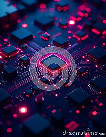 Machine learning, Big data analysis, AI microchip on electric circuit board, artificial intelligence Stock Photo