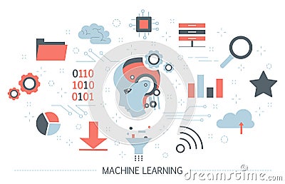 Machine learning concept. Artificial intelligence learning new algorithm Vector Illustration