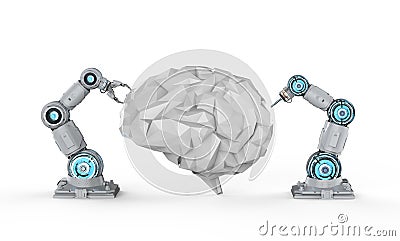 Robotic arms with ai brain Stock Photo