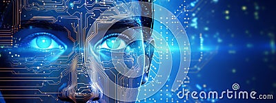 Machine learning, cyber mind domination concept in form of woman face outline with circuit board Stock Photo