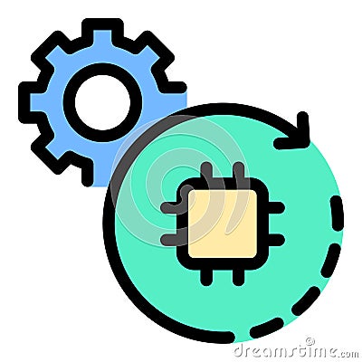 Machine learning development icon flat line style illustration representing AI model creation, training, and optimization, Vector Illustration