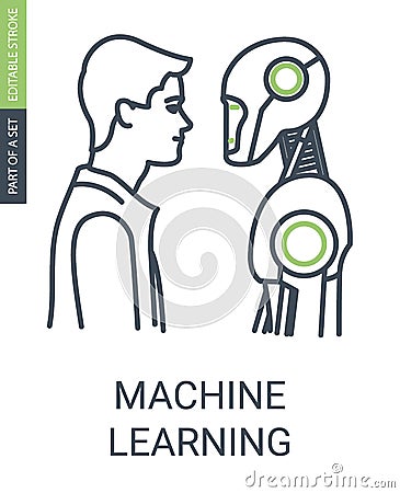 Machine Learning Icon With Editable Stroke and Outline Style. Vector Illustration