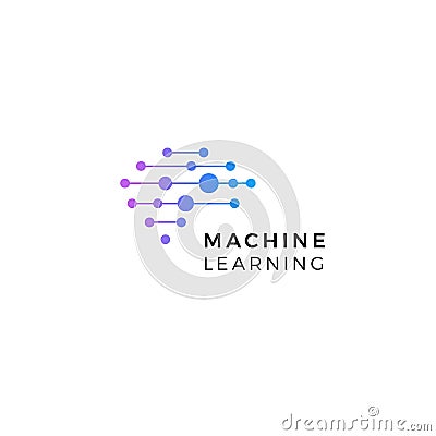 Machine learning logo. Neurons connections, synapses emblem. Neural network. Isolated human brain icon. Artificial Vector Illustration