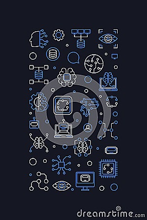 Machine Learning - ML vertical creative banner in linear style - New Technology concept banner Vector Illustration