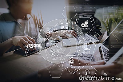 StartUp Programming Team. Website designer working digital table Stock Photo