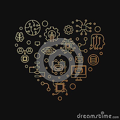 Machine Learning Technology heart shaped concept vector colored outline banner or ML illustration Vector Illustration