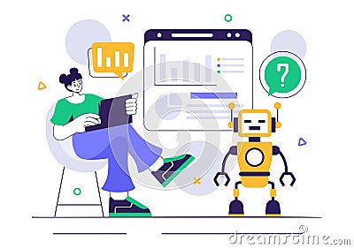 Machine Learning Vector Illustration featuring Artificial Intelligence Jobs, Scientists Working with Big Data and Technology Vector Illustration