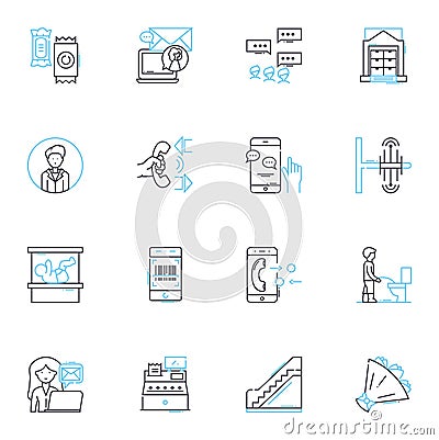 Machine partners linear icons set. Collaboration, Integration, Automation, Efficiency, Synergy, Coordination Vector Illustration