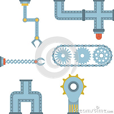 Machine parts different mechanism vector mechanical manufacturing work detail design gear equipment industry technical Vector Illustration