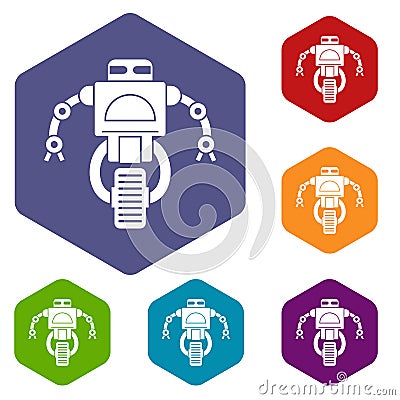 Machine robot icons set hexagon Vector Illustration