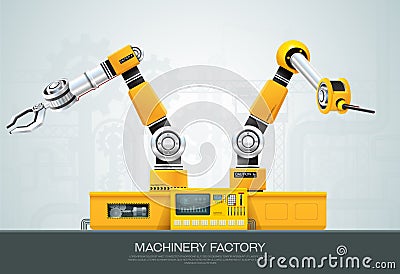 Machine robotic robot arm hand factory Vector Illustration