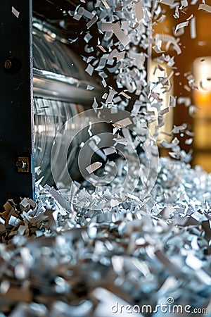 A machine shredding papers, useful for secure document disposal Stock Photo