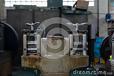 Machine and tool of Computer numerical control CNC, factory creates metal religion art such as Gold rolling machine and little Stock Photo