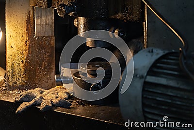 Machine and tool of Computer numerical control CNC, factory creates metal religion art such as Gold rolling machine and little Stock Photo
